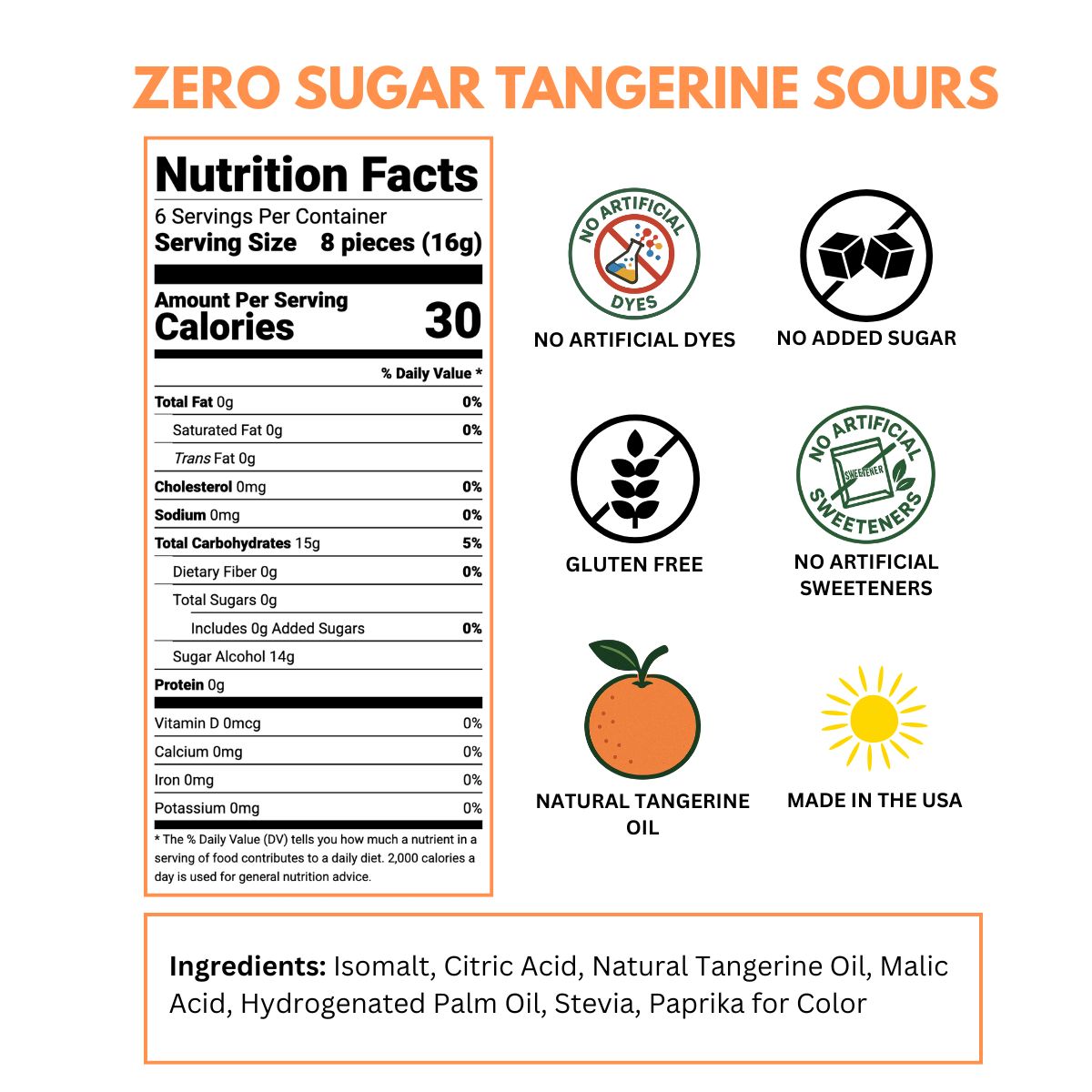 zero sugar tangerine sours label