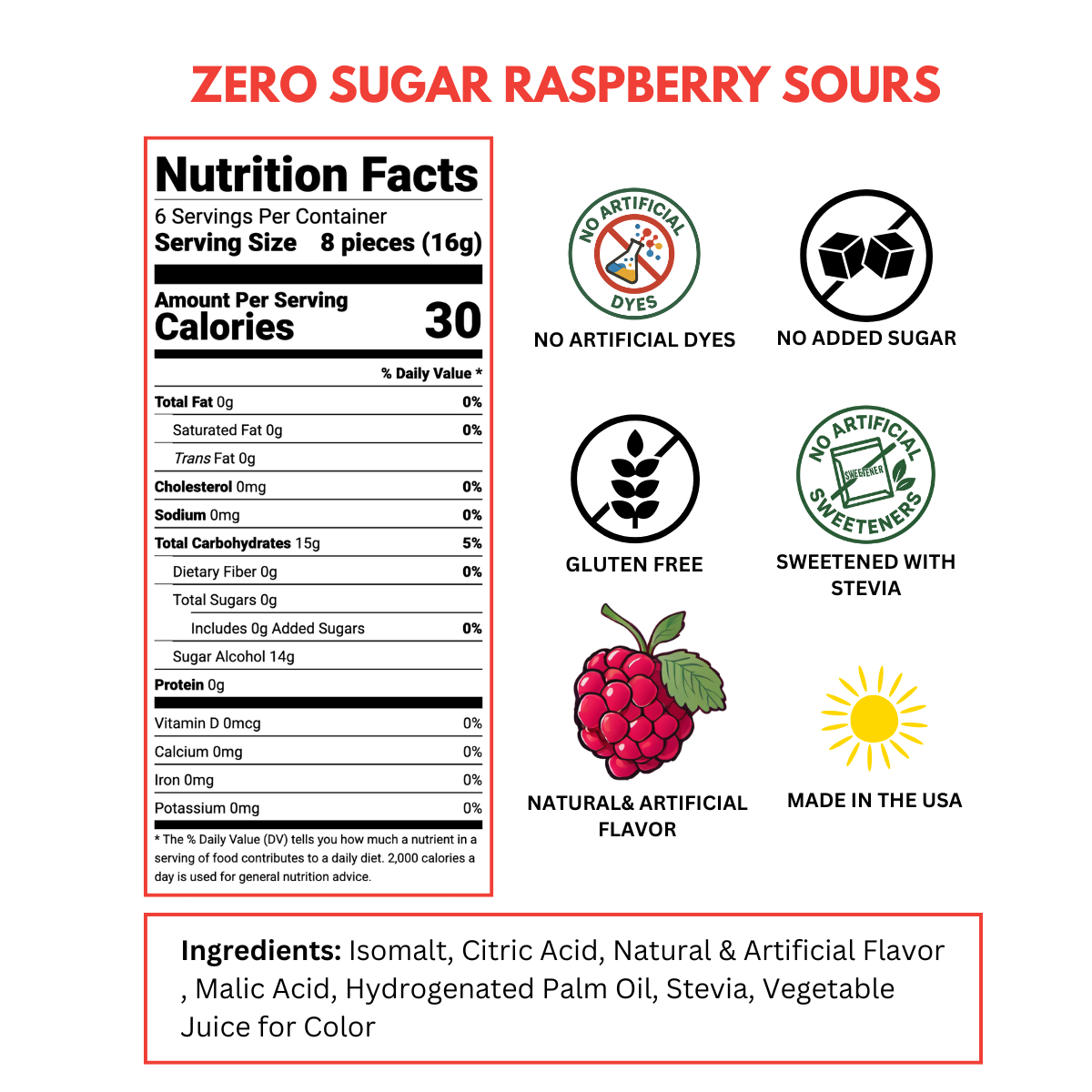 sugar free raspberry sour hard candy nutrition facts