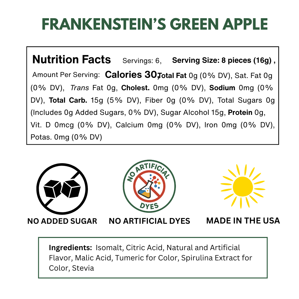 frakenstein's green apple sugar free sours