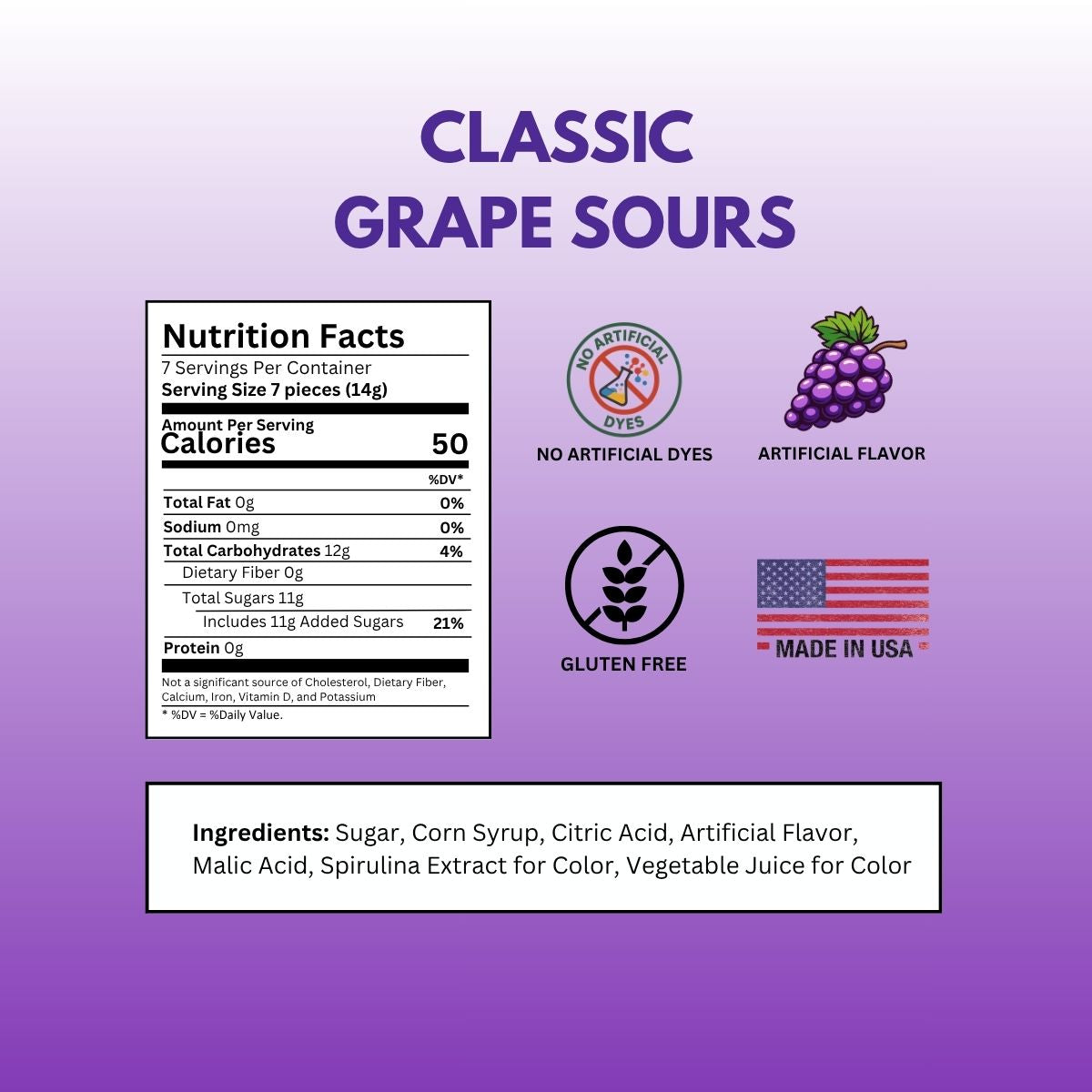 grape sours nutrition label