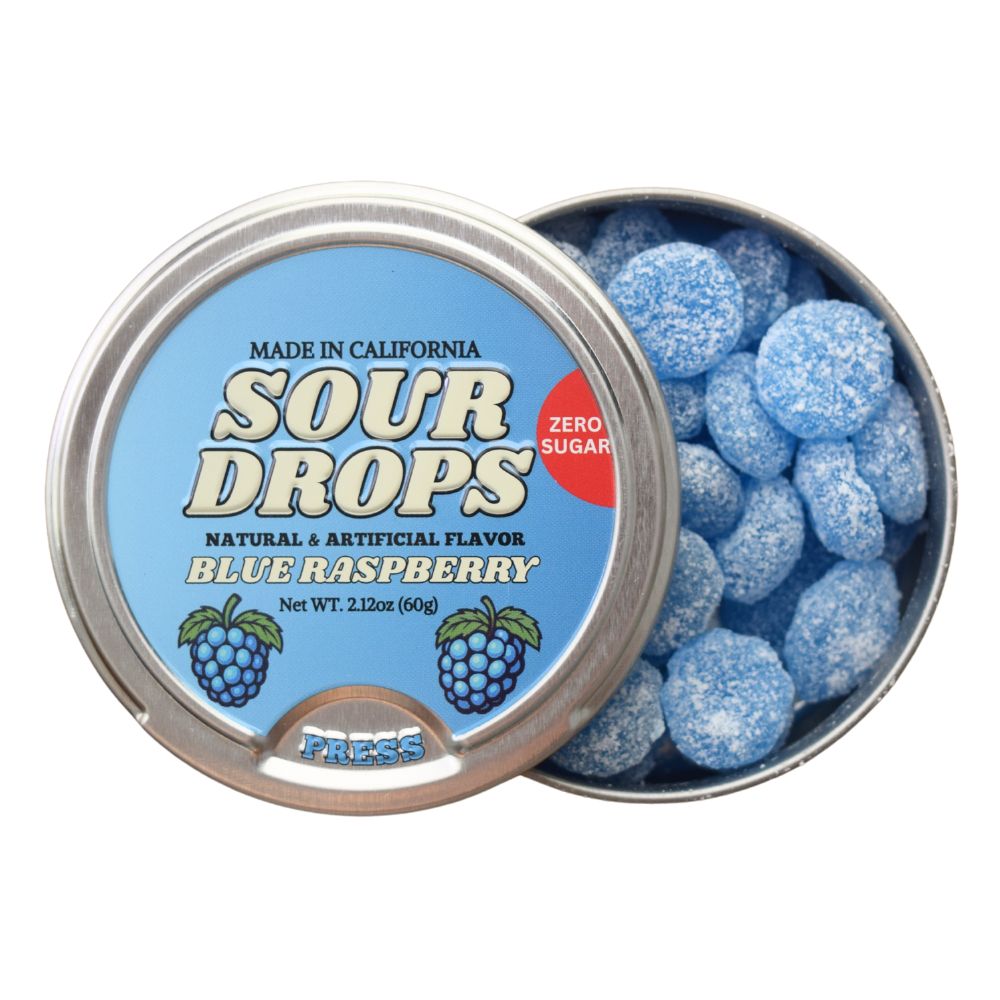 zero sugar blue raspberry sours hard candy