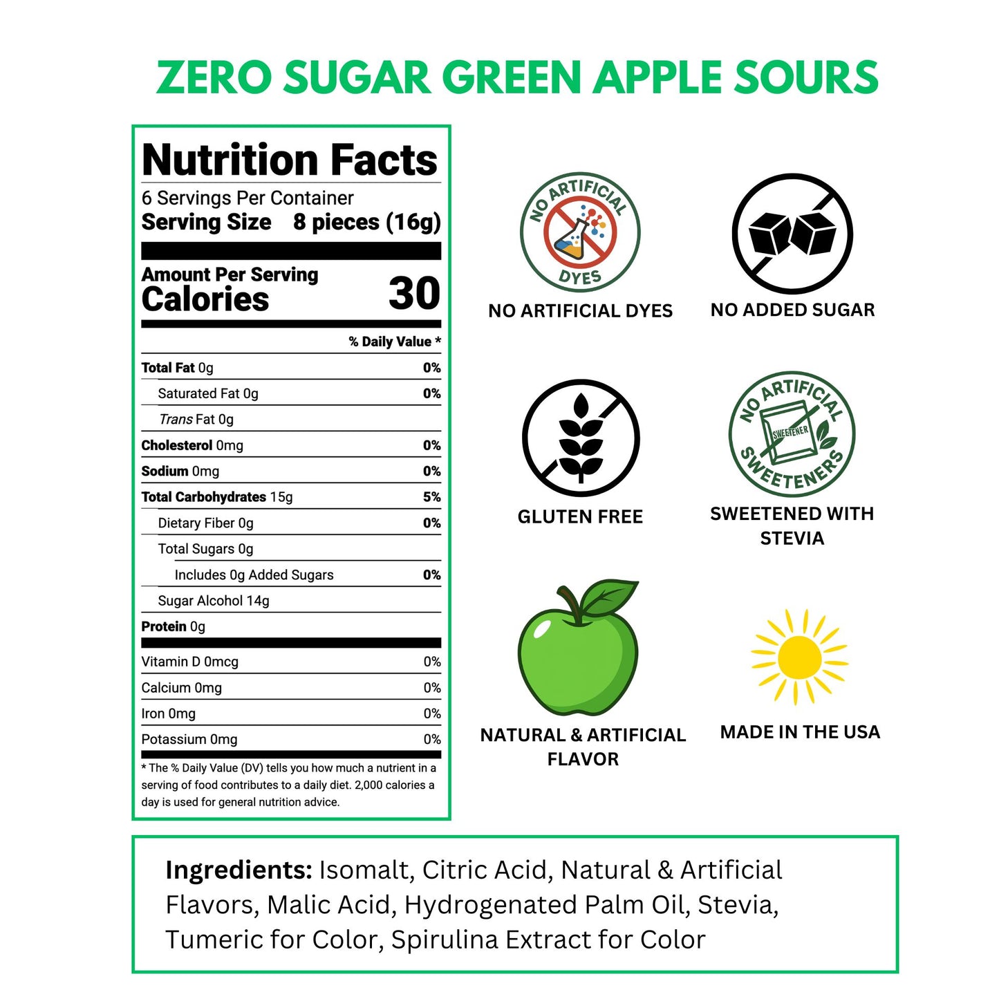 zero sugar green apple sours label