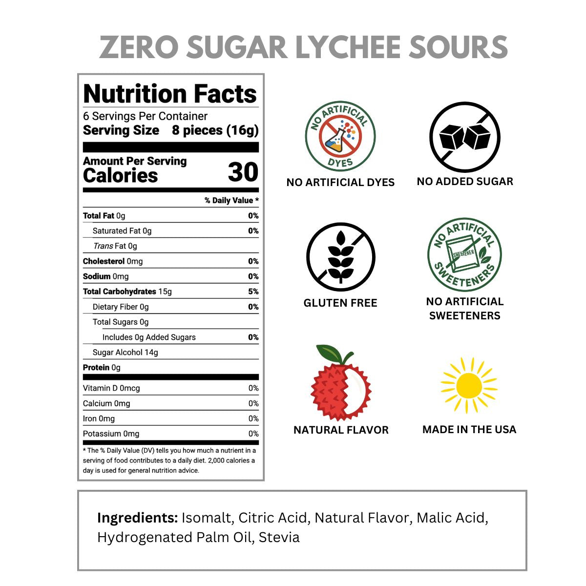 zero sugar lychee sours label