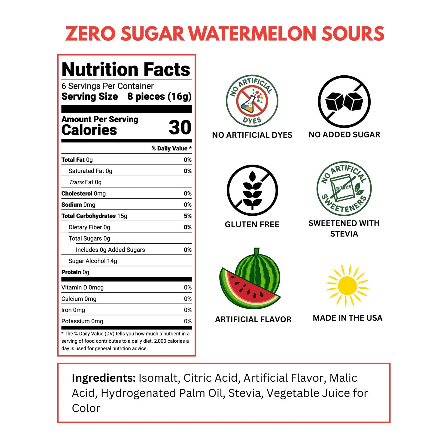 zero sugar watermelon sours label