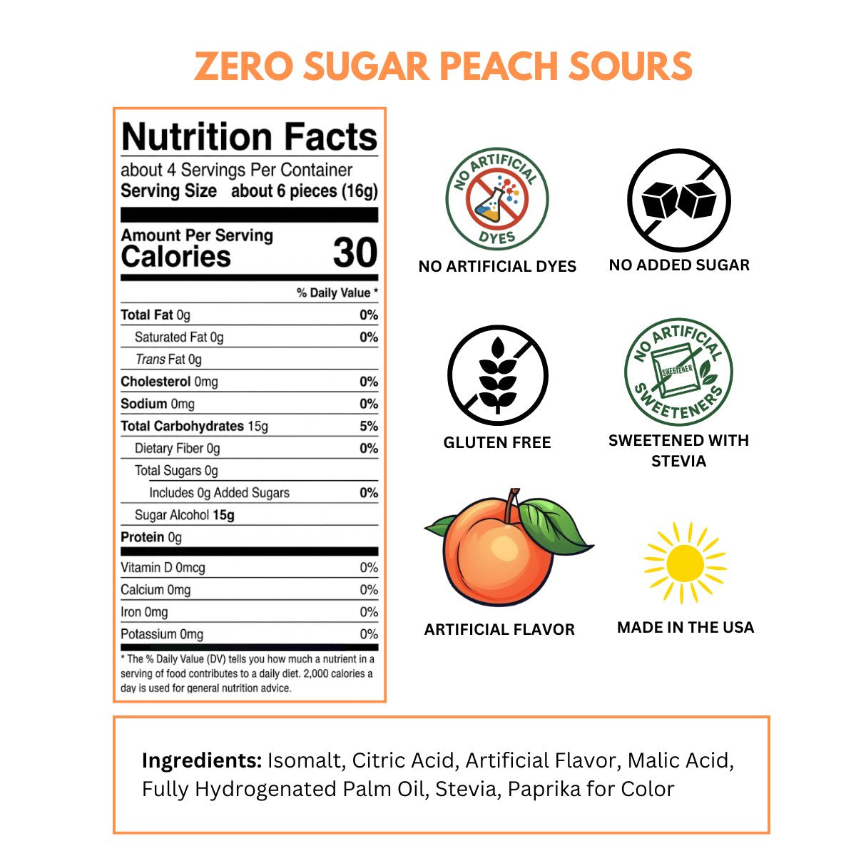 zero sugar peach sours nutrition label