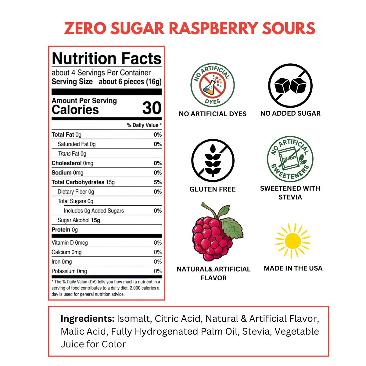 zero sugar raspberry sours nutrition label