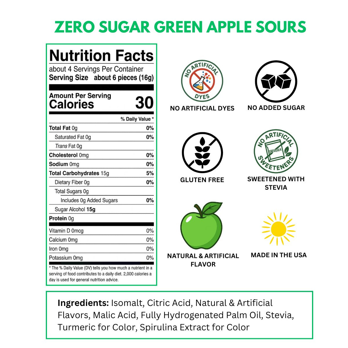zero sugar green apple sours nutrition label