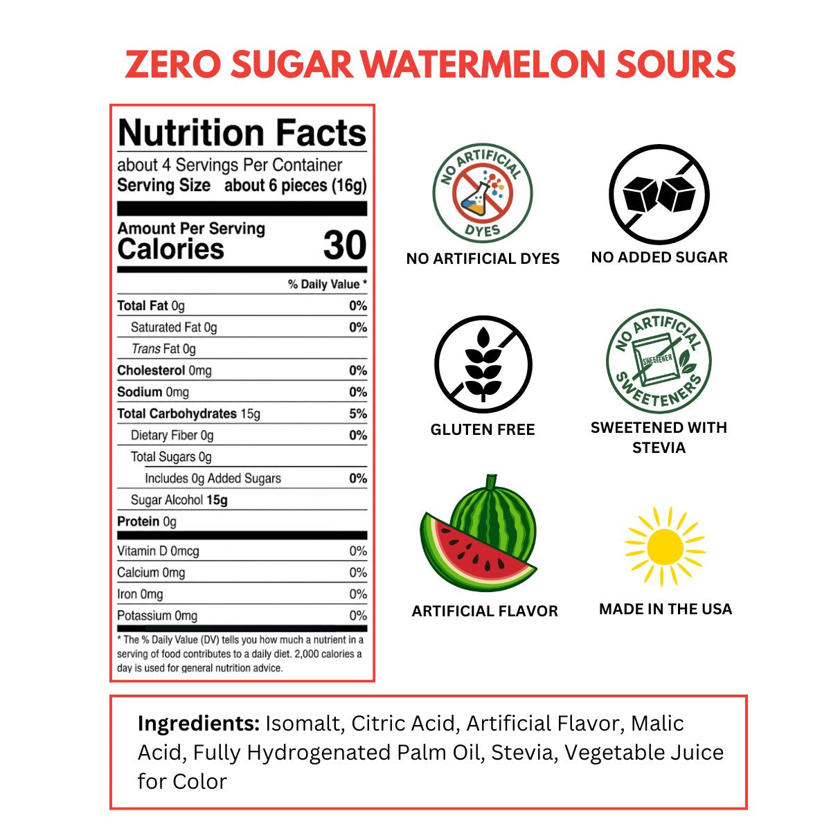 zero sugar watermelon sours nutrition label
