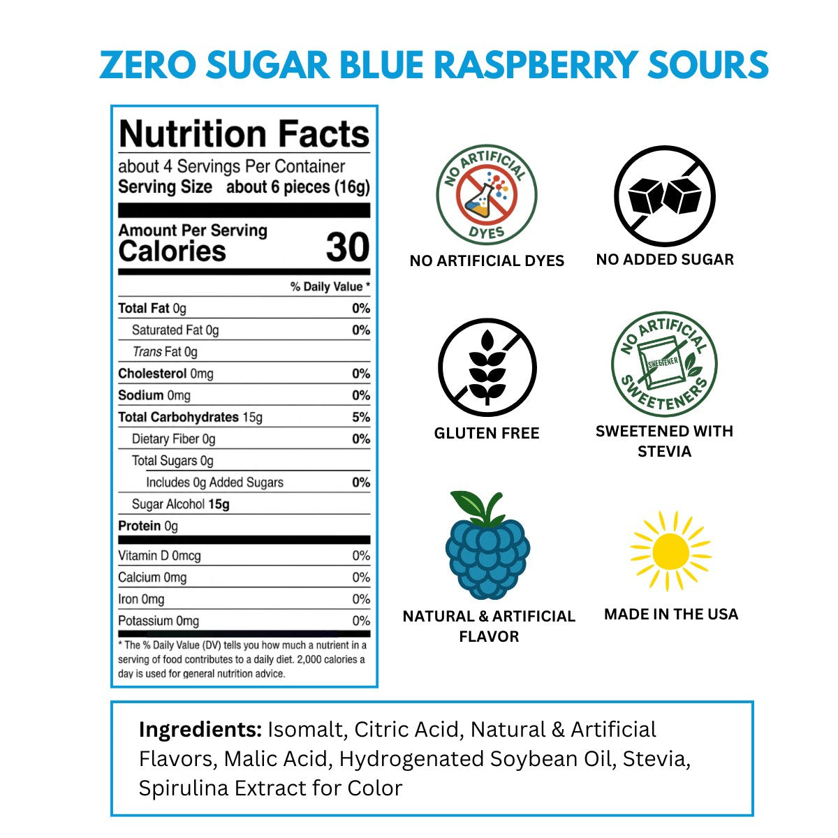 zero sugar blue raspberry sours nutrition labels