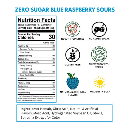 zero sugar blue raspberry sours nutrition labels