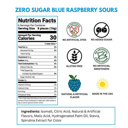 zero sugar blue raspberry sours hard candy