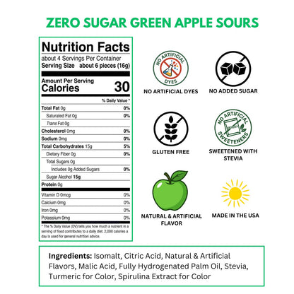 zero sugar green apple sours nutrition label
