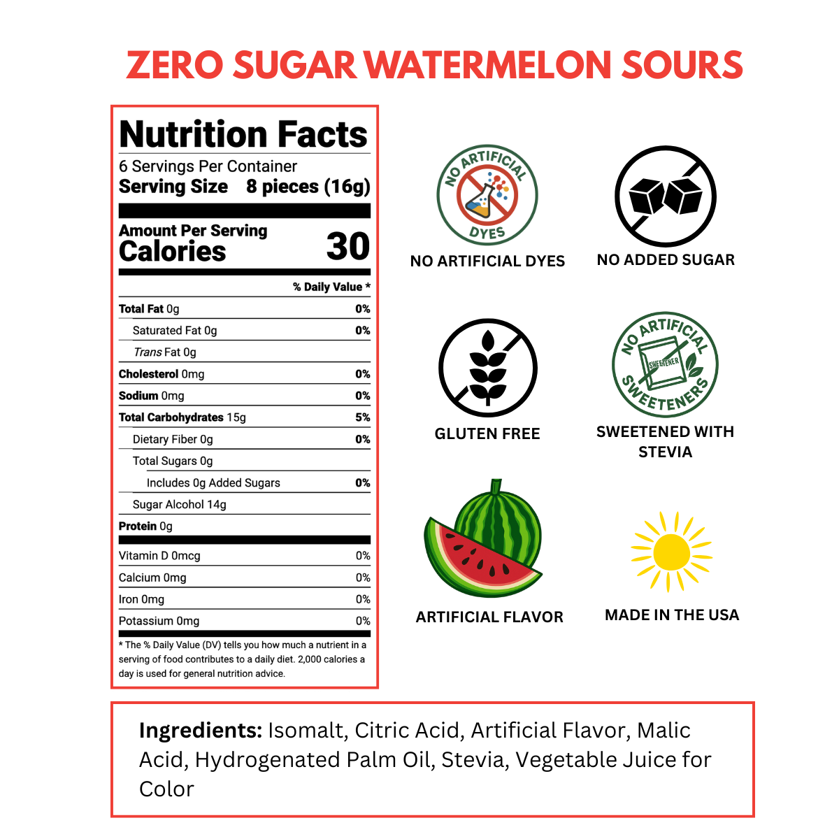 zero sugar watermelon sours nutrition label