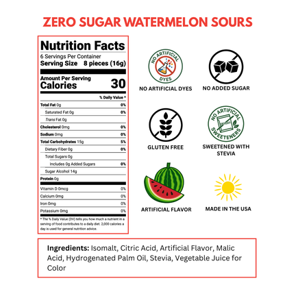 zero sugar watermelon sours nutrition label